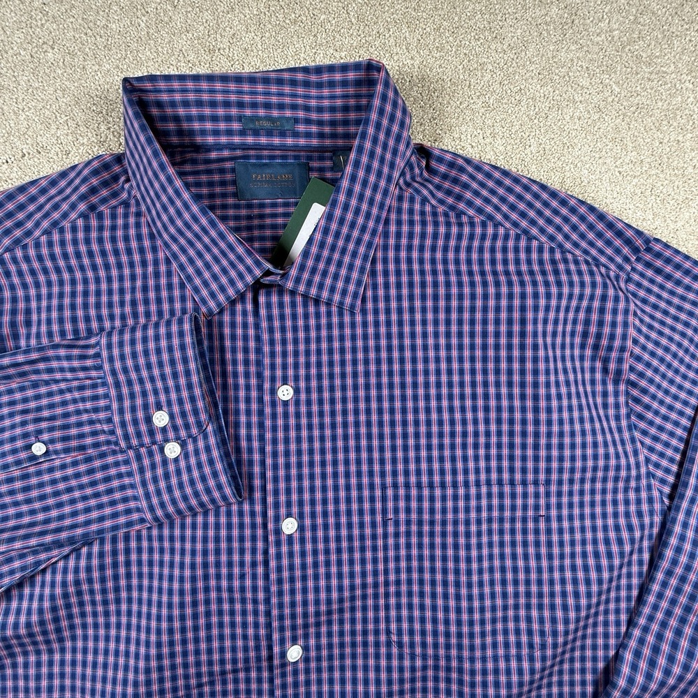 Fairlane Men's 3XL Blue‎ Ashley Supima Cotton Long Sleeve Dress Shirt NWT
